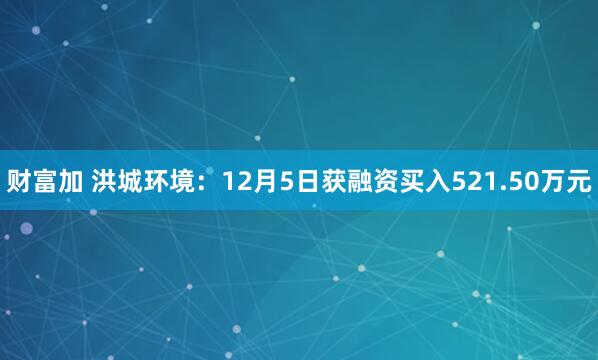 财富加 洪城环境：12月5日获融资买入521.50万元
